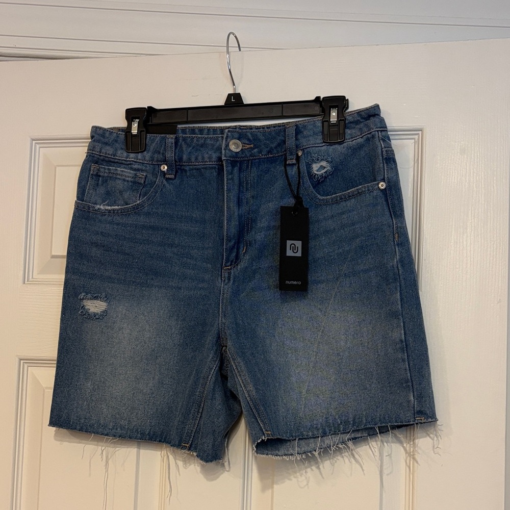 NuMe Washed Blue Distressed Denim Cutoff Shorts